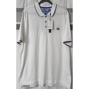 NWT Robert Graham Embroidered Colorful Skull Solid White Polo Shirt Mens XL